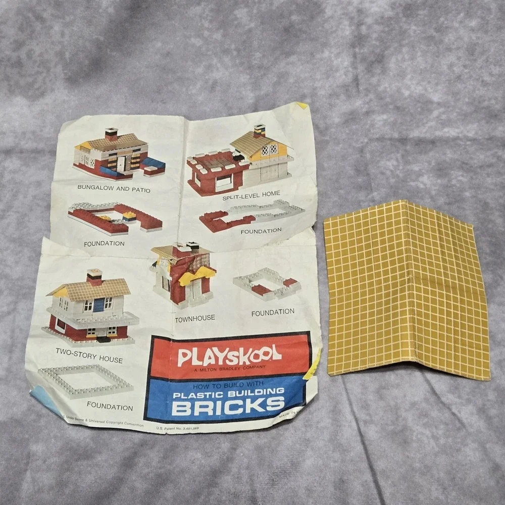 Playskool Milton Bradley #525 Plastic Building Blocks Bricks in Canister